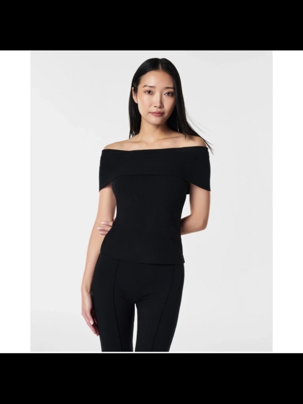 SPANX Black Off-Shoulder Ribbed Sleeveless Top